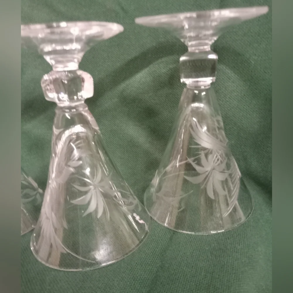 7 Vtg Duncan & Miller Crystal W/Frosty Etchings 2 oz Shot Stem Glasses